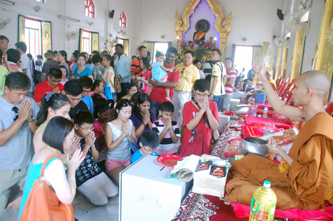 Wesak Day -Monks conducting prayer at Thai Buddhist Chetawan Temple PJ