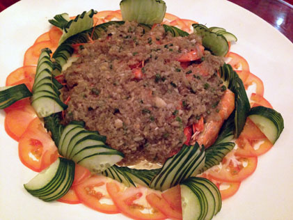 Steamed tiger prawn with ginger sauce