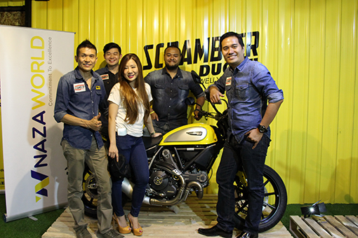 From Left: Mr. Ngo Yoke Kwang (Owner and Operator of Ducati Welly Sungai Buloh 2.     Mr. Ngo Kim Sieng – Operation Director, Ducati Welly Sungai Buloh),     Ms. Bee Ngo – Operation Director, Ducati Welly Sungai Buloh 4.     Mr. Sam Sharman – Head of Company, Next Bike Sdn Bhd, NAZA World Group of Companies 5.     Mr. Juan Chow Wee – Vice President 1 of 2-Wheel Division, NAZA World Group of Companies