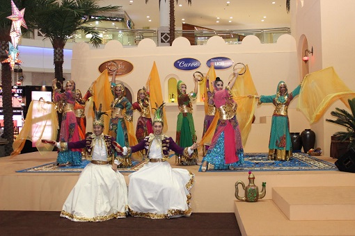 Professional dancers performing a series of stunning dances native to the Middle Eastern culture as part of the Curve's Raya campaign, An Oasis of Wonder