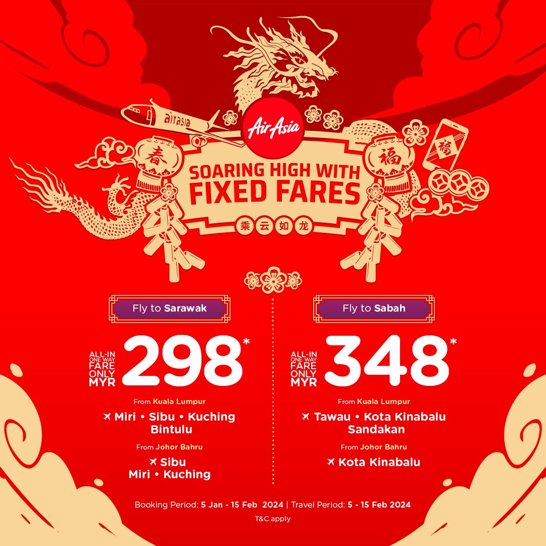 AirAsia offers fixed low fare flights for CNY reunions
