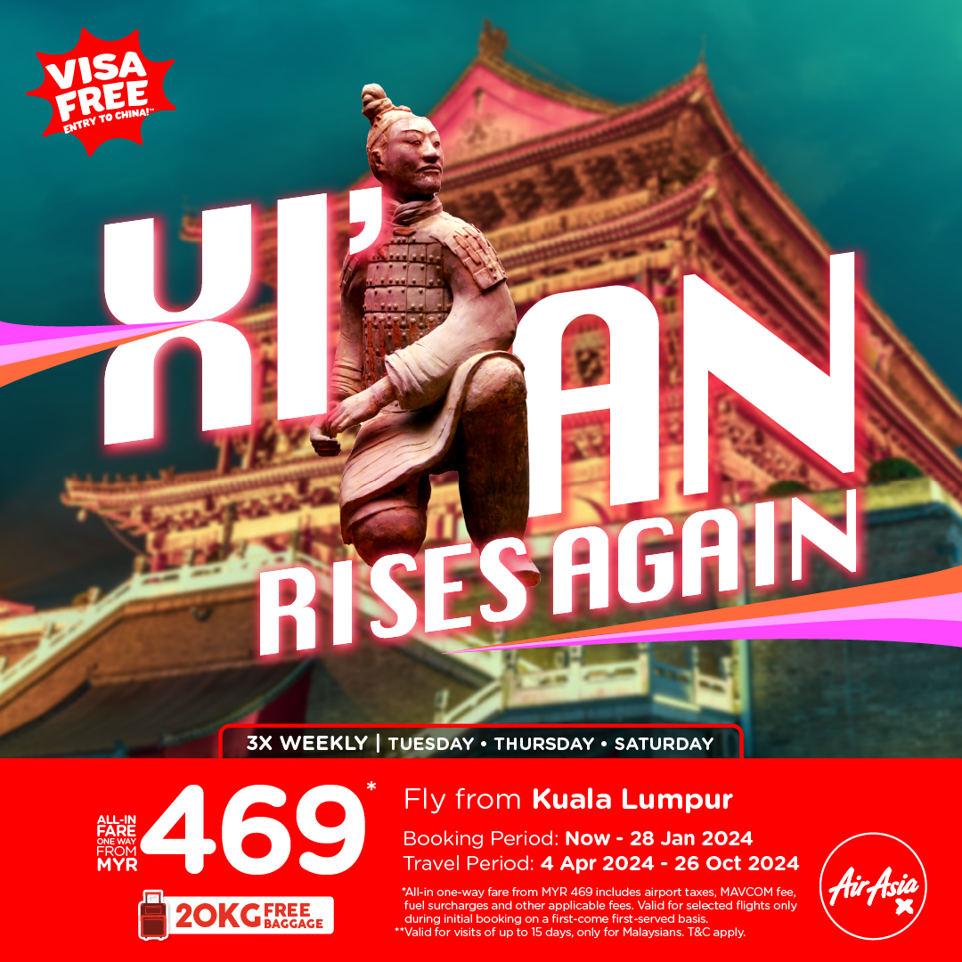 AirAsia X resumes flights to Xi'An from Kuala Lumpur